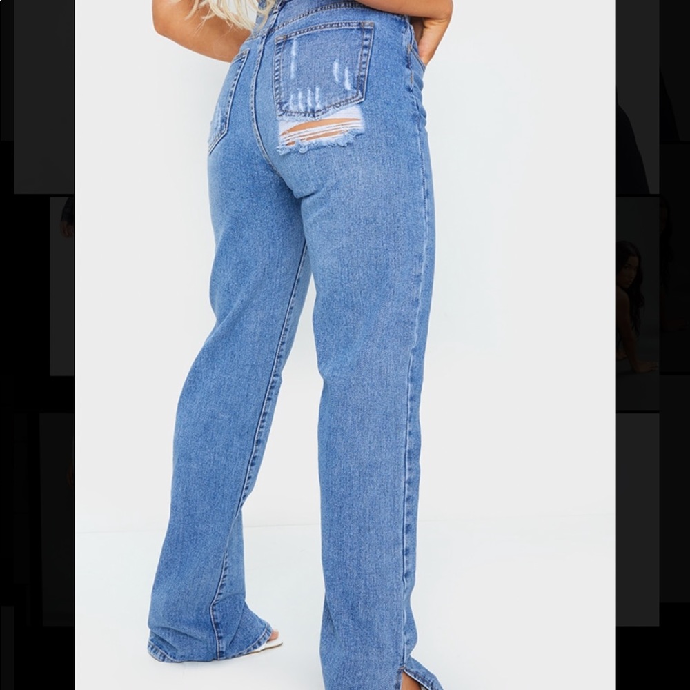 pretty little thing split hem jeans butt distress